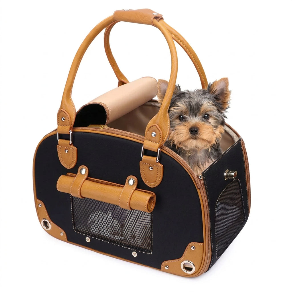 Genuine Leather Pet Carrier Handbag Travel Tote