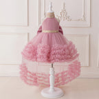 Girls' Sleeveless Princess Dress with Big Bow and Trailing Mesh