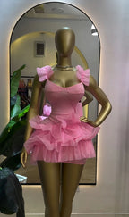 Women's Elegant Ruffled Hem Sleeveless Mini Dress