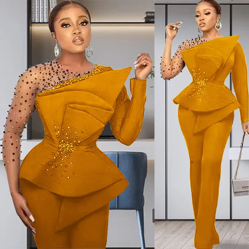 Women's Mesh Shirt and Wide Leg Pants Two-Piece Set yj129