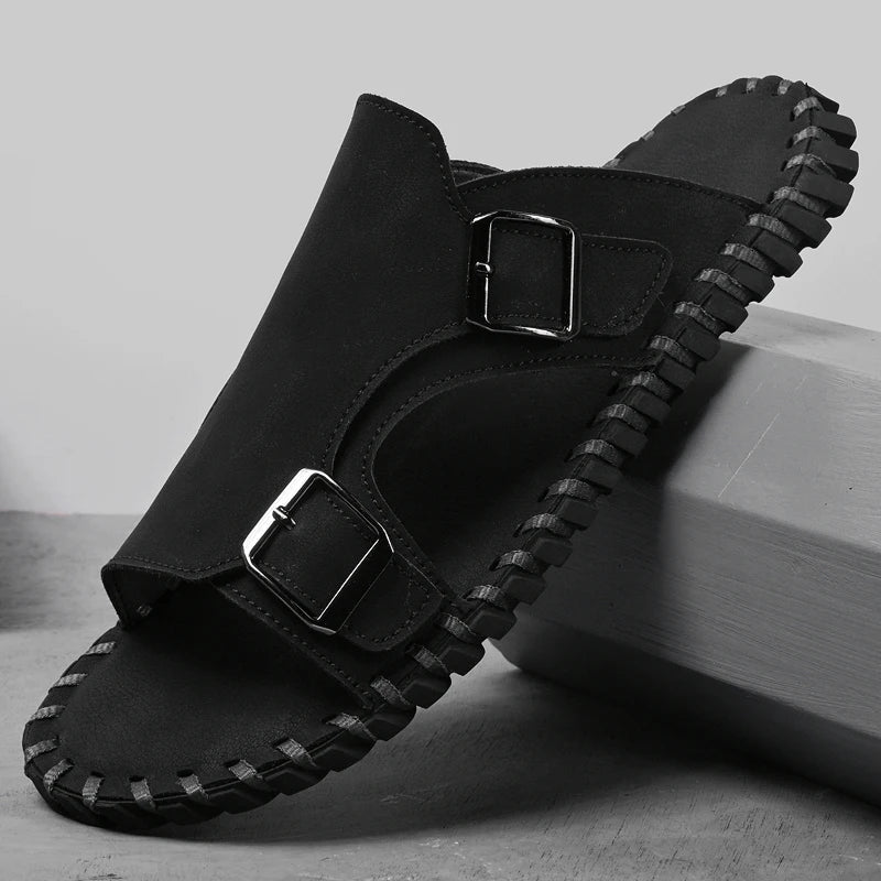 Men's Luxury Genuine Leather Outdoor Beach Slide Sandals