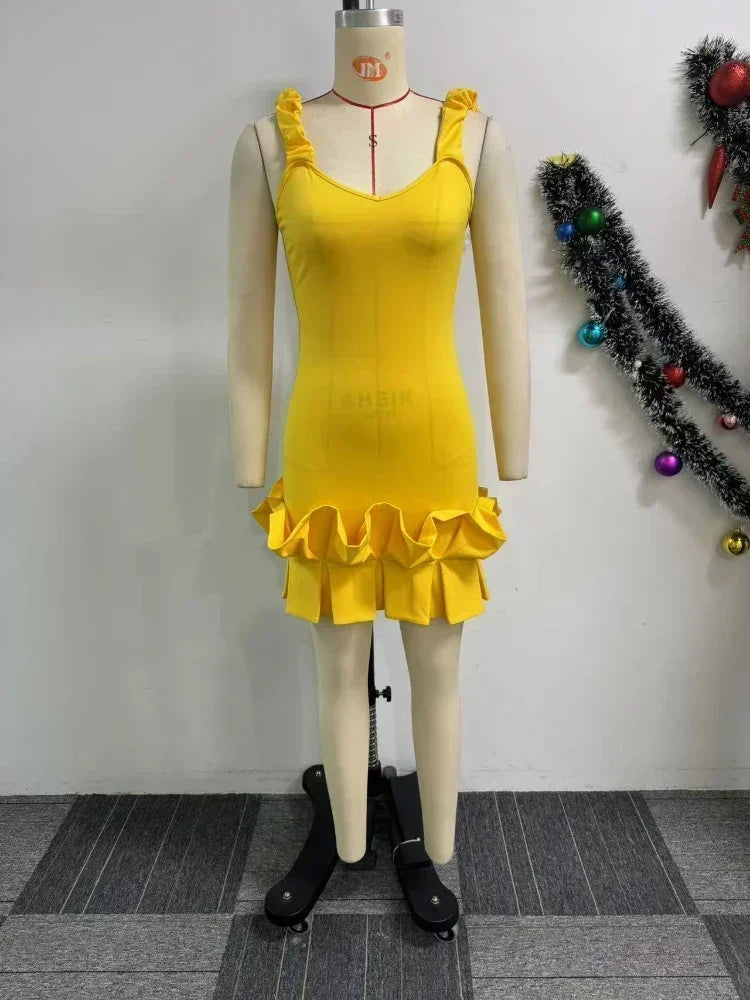 Women's Tight Corset Ruffle Sleeveless Party Dress