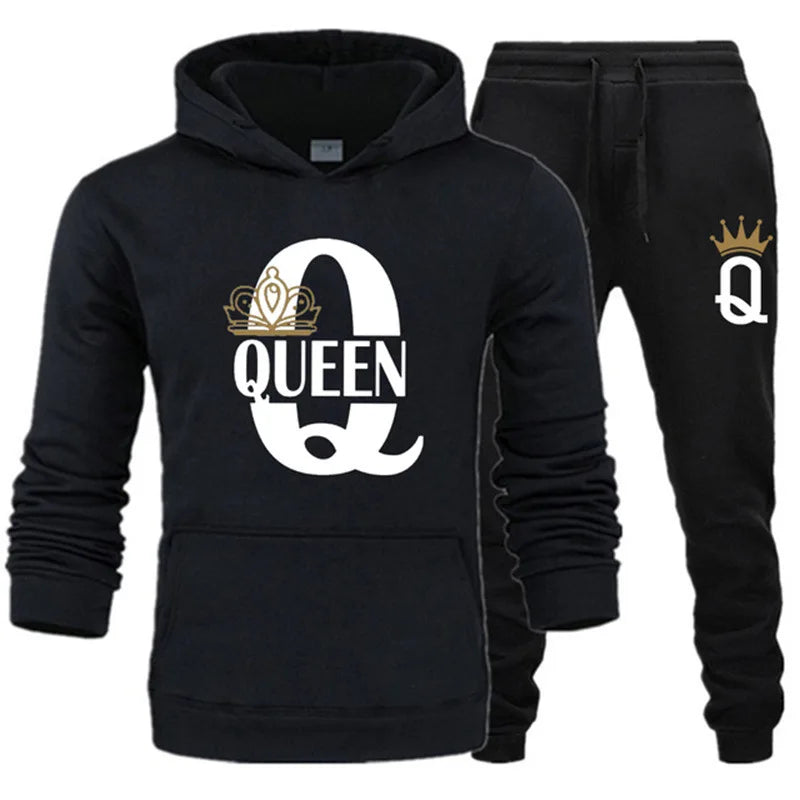 Men's Hooded Print Sweater and Pants Two Piece Set