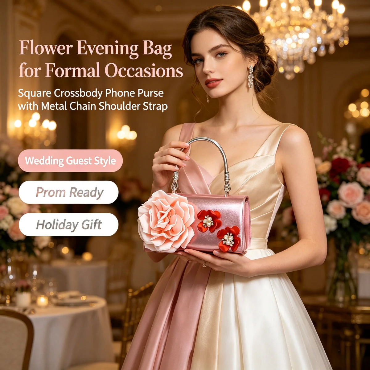Women's Luxury Floral Handle Evening Crossbody Bag