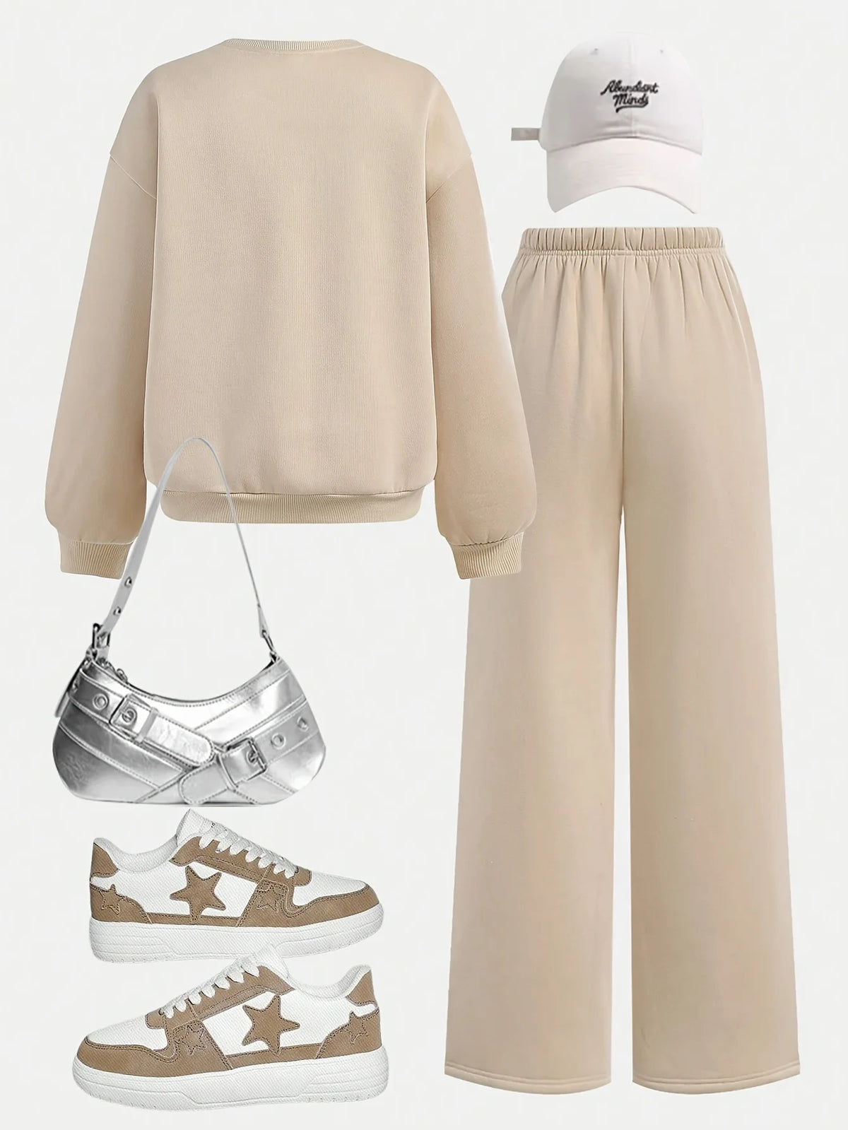 Girls' Round-Neck Sweatshirt and Wide-Leg Pants 2-Piece Set