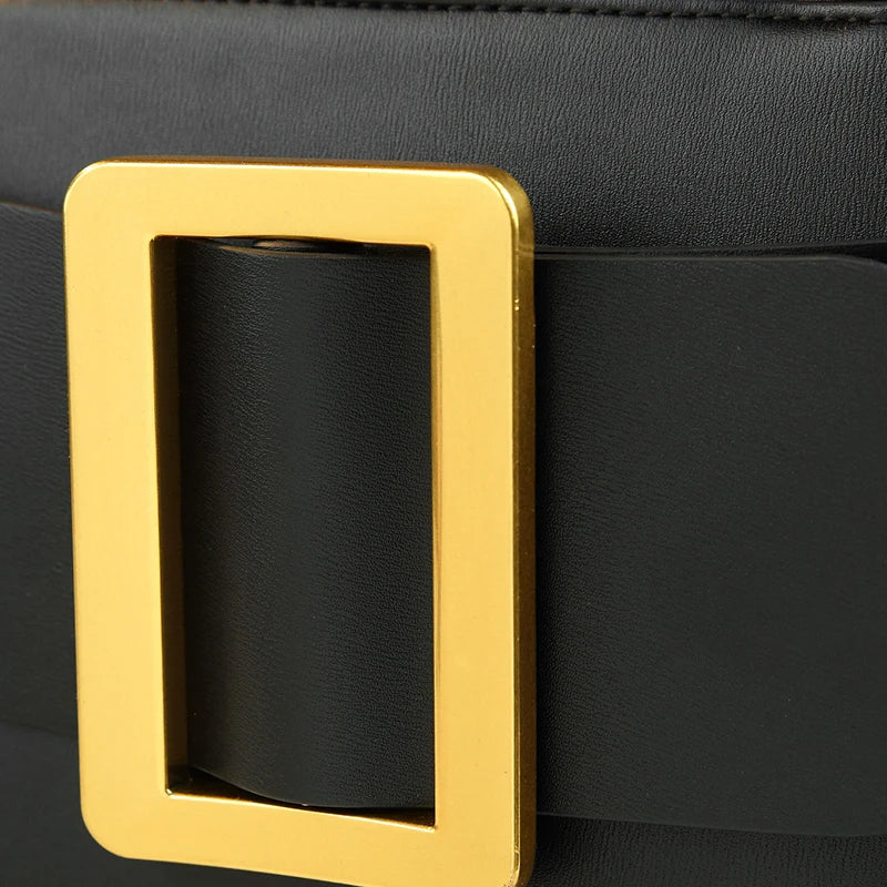 Women's Solid Color Square Buckle Crossbody Shoulder Bag