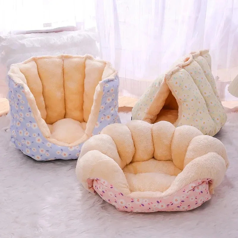 Warm Fluffy Plush Basket House Bed for Cats Dogs