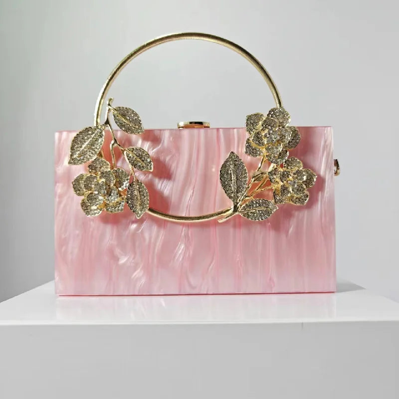 Women's Luxury Acrylic Floral Evening Clutch Bag