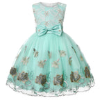 Girls' Embroidered Lace Tulle Ball Gown Party Dress