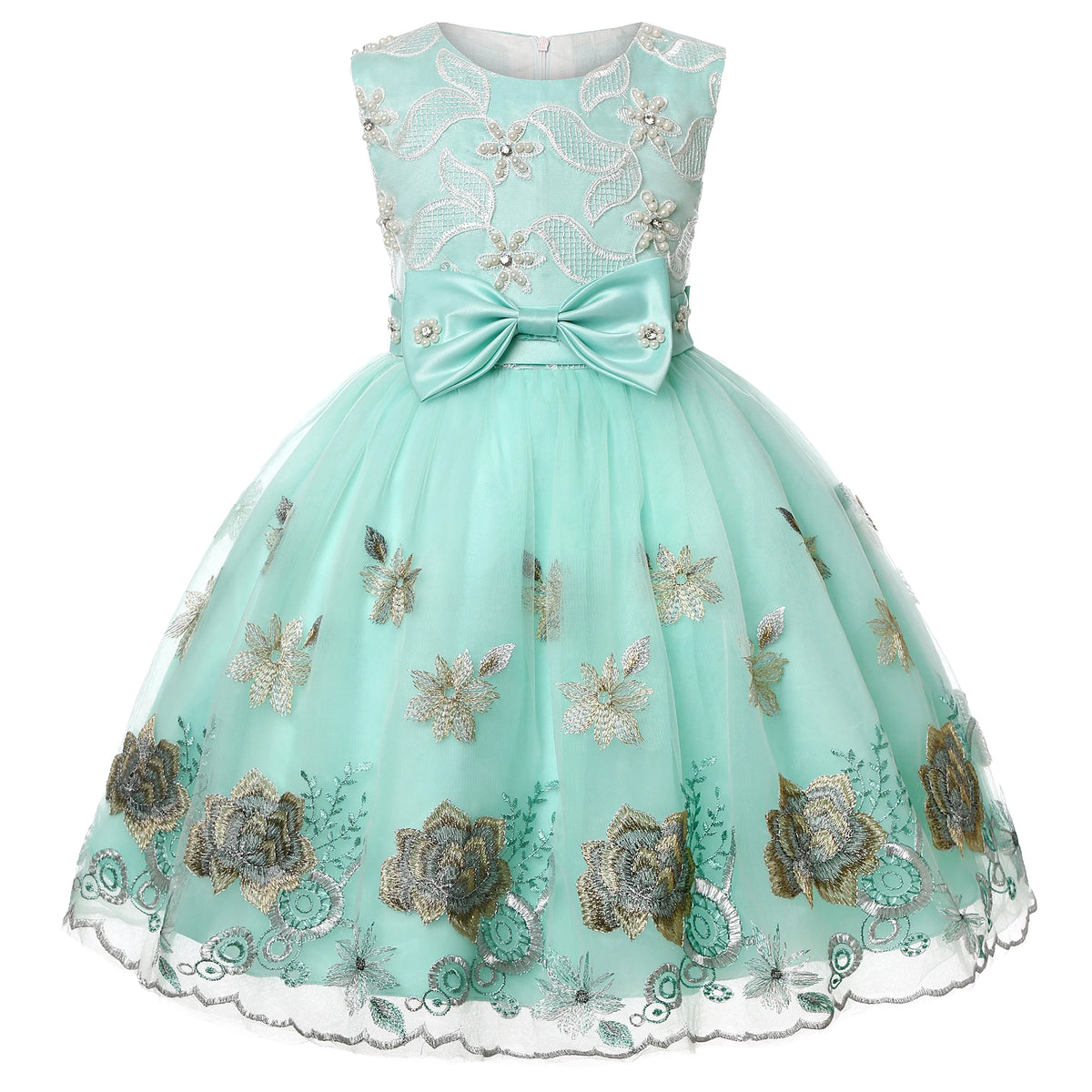 Girls' Embroidered Lace Tulle Ball Gown Party Dress