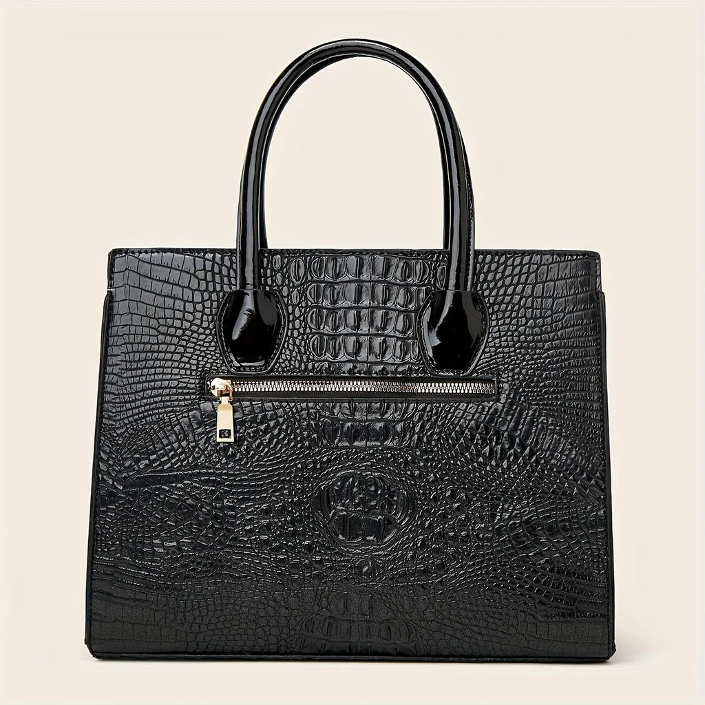 Women's Crocodile Pattern Handbag Shoulder Tote Bag Set