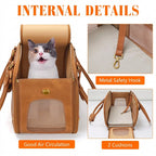 Genuine Leather Pet Carrier Handbag Travel Tote