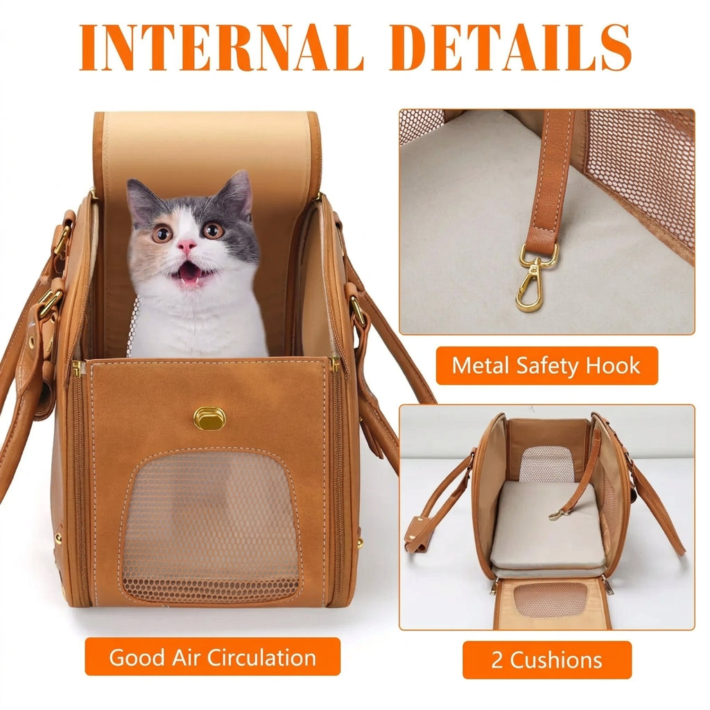 Genuine Leather Pet Carrier Handbag Travel Tote