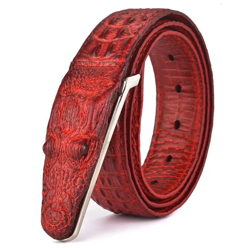 Men's Crocodile Pattern Leather Belt with Smooth Buckle