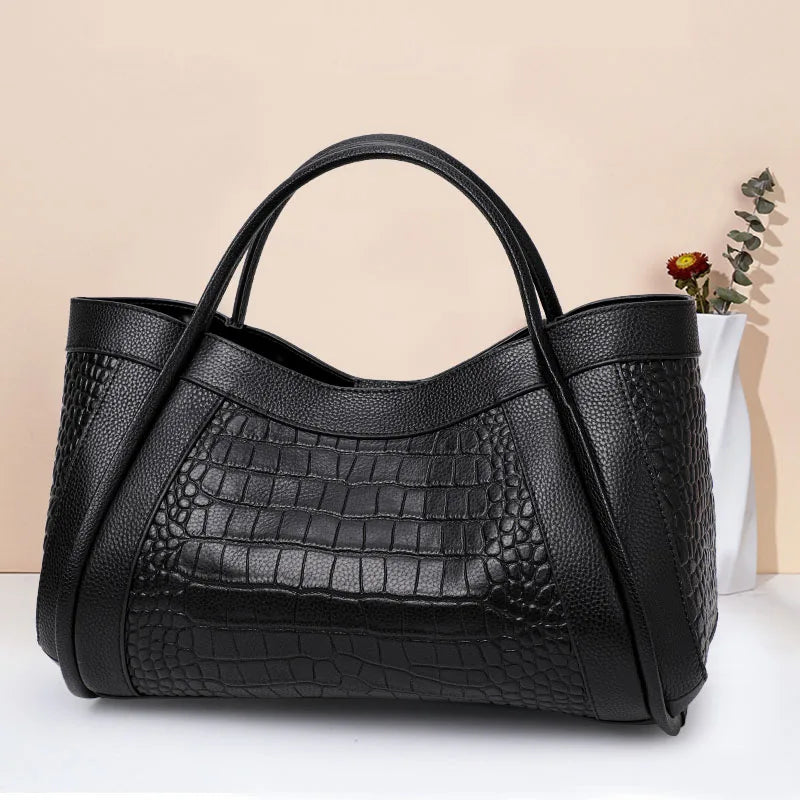 Women's Crocodile Pattern Cowhide Leather Handbag Tote Bag Q1341