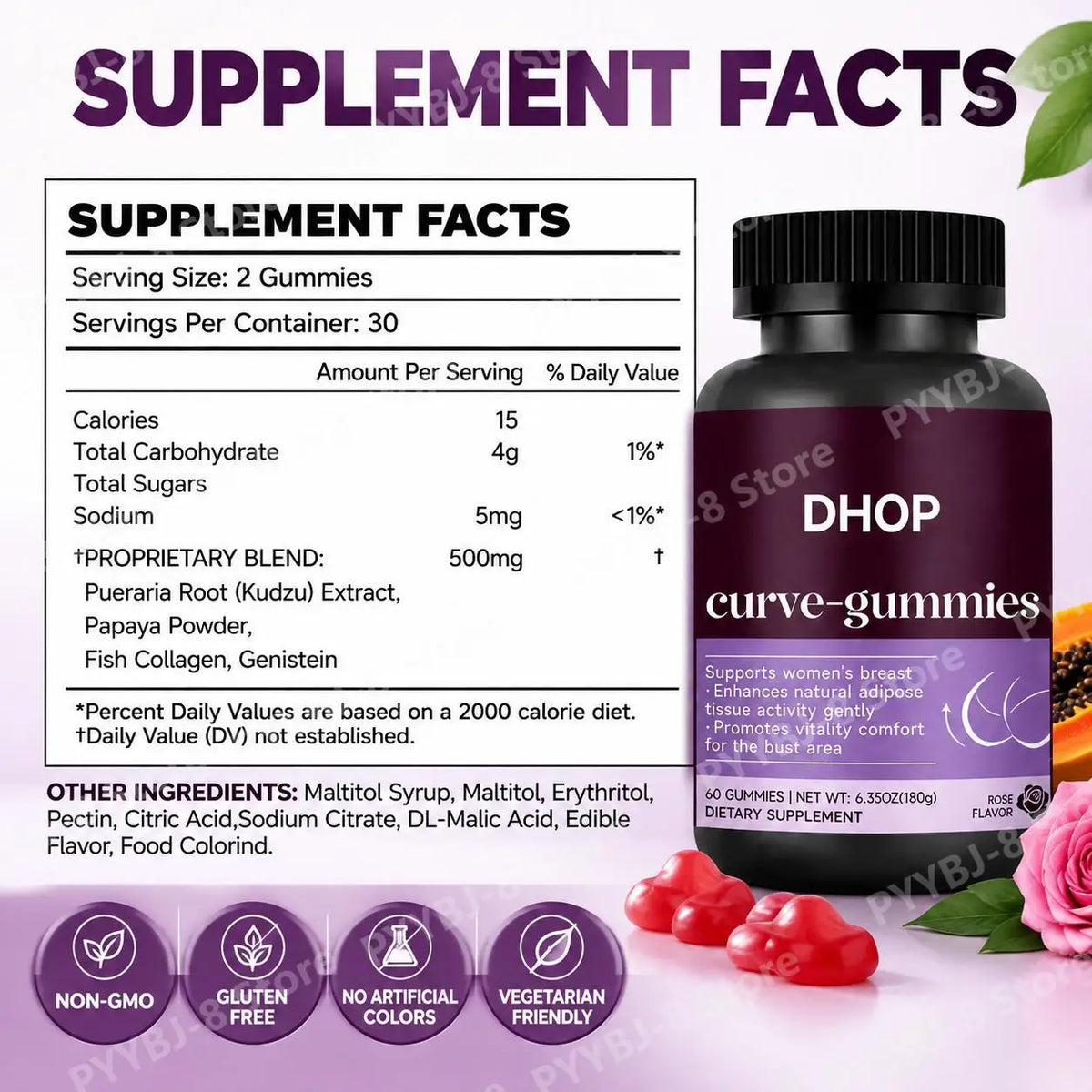 Kudzu Root and Genistein Breast Support Dietary Supplement Gummies