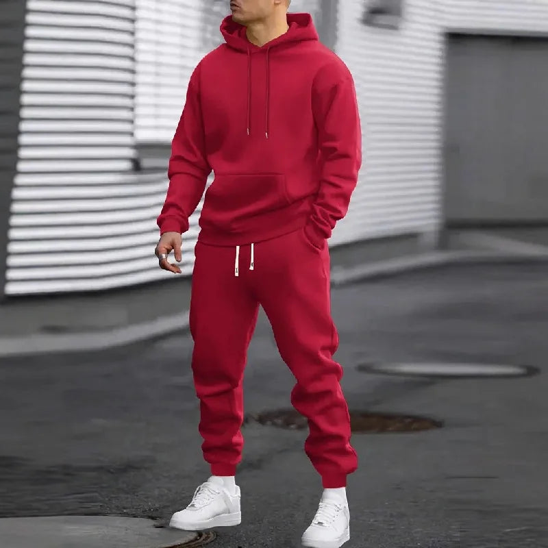 Men's Two-Piece Hooded Jogging Suit Fleece Zip Sweatshirt