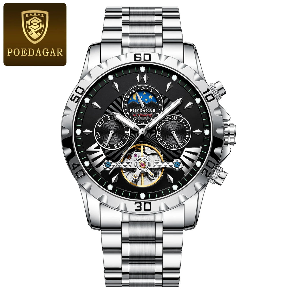 Men's Skeleton Tourbillon Automatic Watch with Week Date