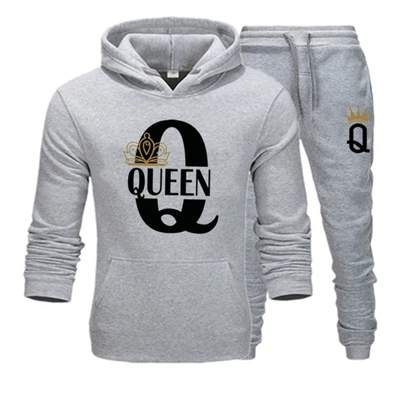 Men's Hooded Print Sweater and Pants Two Piece Set