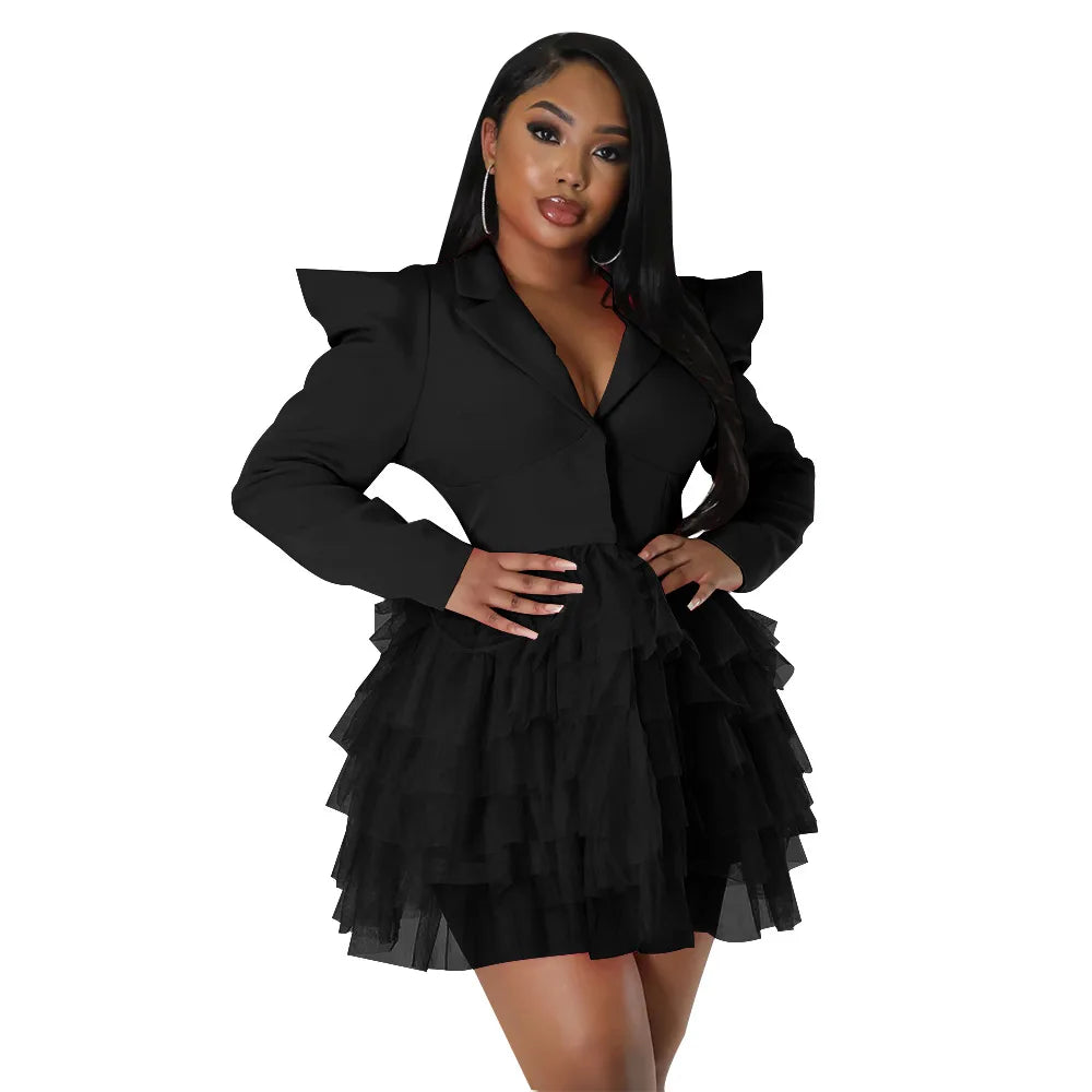 Women's Solid Color Dashiki Long Sleeve Mini Dress