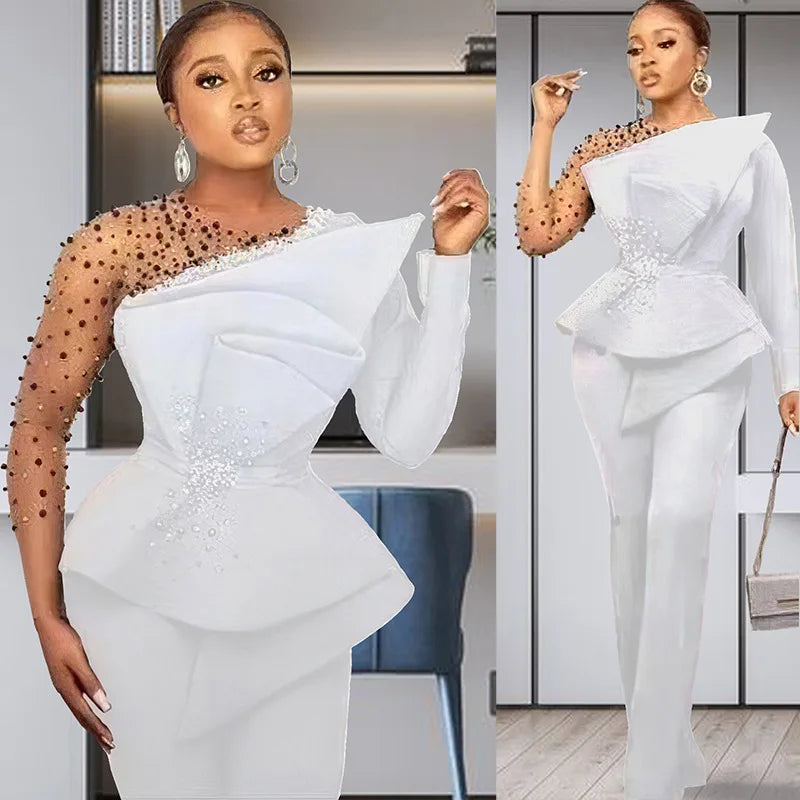 Women's Mesh Shirt and Wide Leg Pants Two-Piece Set yj129
