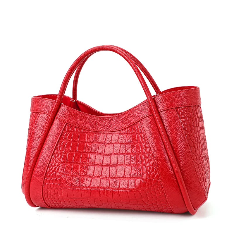 Women's Crocodile Pattern Cowhide Leather Handbag Tote Bag Q1341