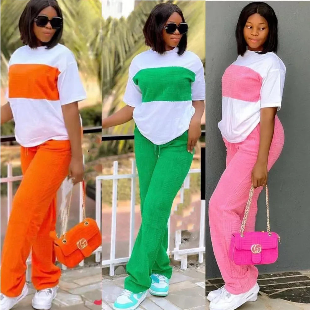 Women's Dashiki African Short Sleeve Top and Pants 2-Piece Set