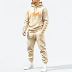 Men's Fox Print Hoodie and Sports Pants Two-Piece Set