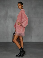 Women's Fringe Hem Lantern Sleeve Mini Party Dress