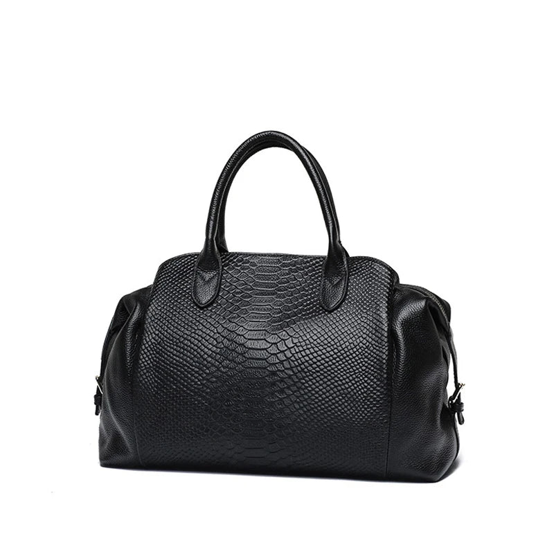 Women's Snake Pattern Cowhide Leather Shoulder Tote Bag
