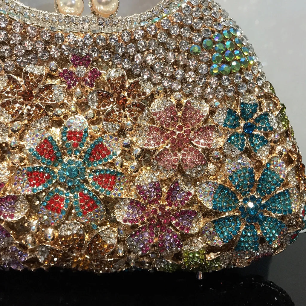Women's Luxury Daisy Flower Rhinestone Evening Clutch Bag