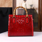 Women's Crocodile Pattern Bamboo Handle Handbag