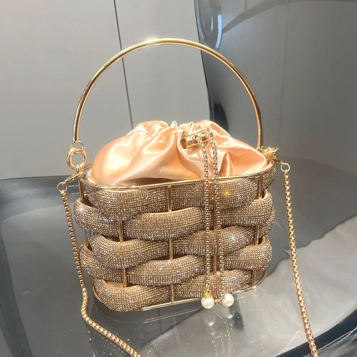 Women's Luxury Rhinestone Bucket Evening Clutch Bag