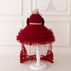 Girls' Sleeveless Princess Dress with Big Bow and Trailing Mesh