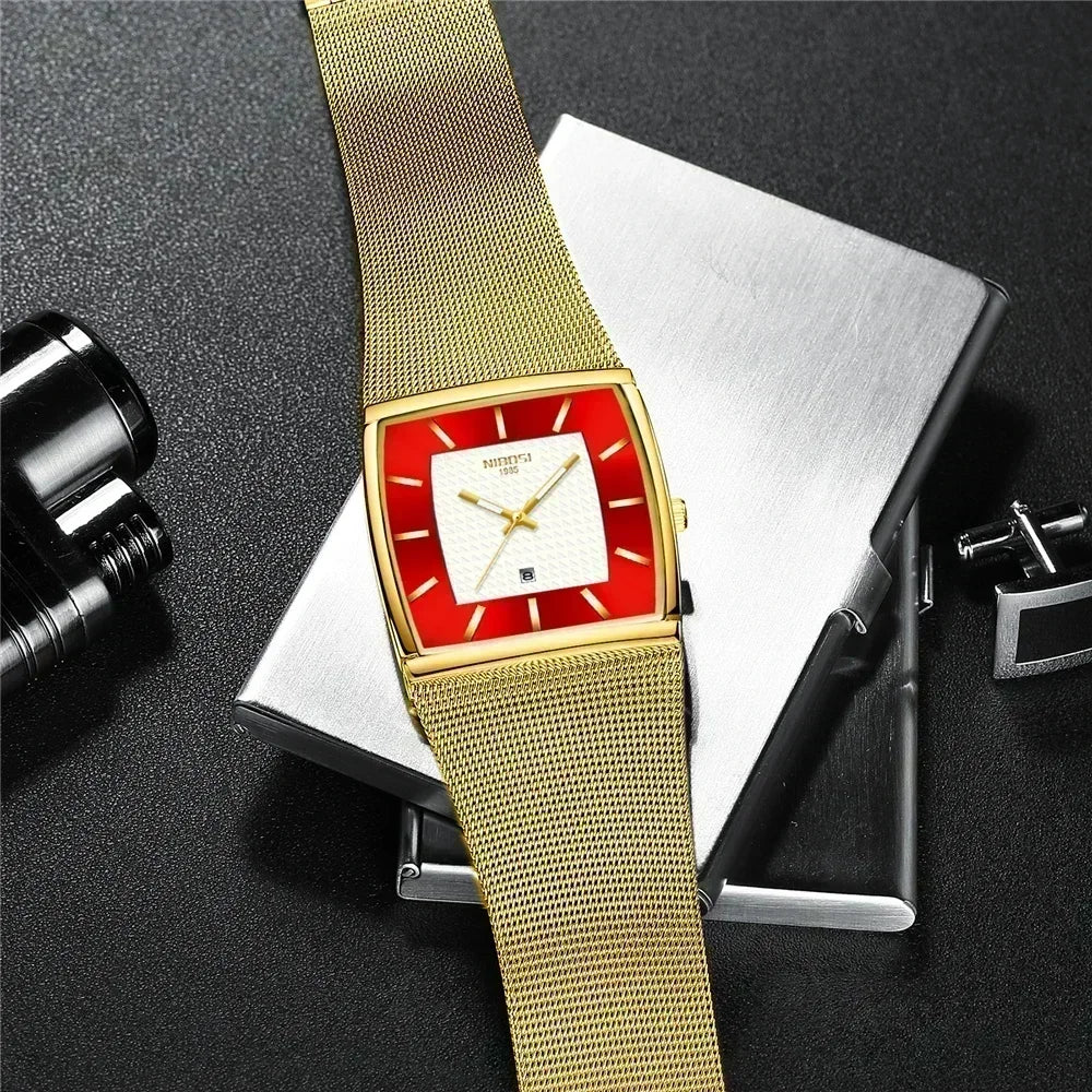 Men's Fashion Square Stainless Steel Quartz Wristwatch