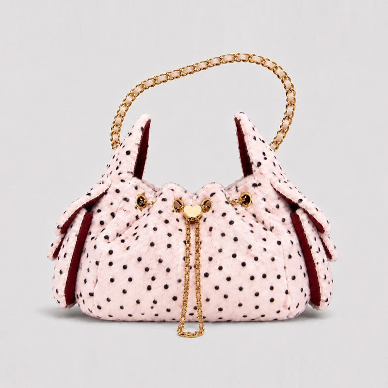 Women's Leopard Faux Fur Drawstring Chain Bucket Bag