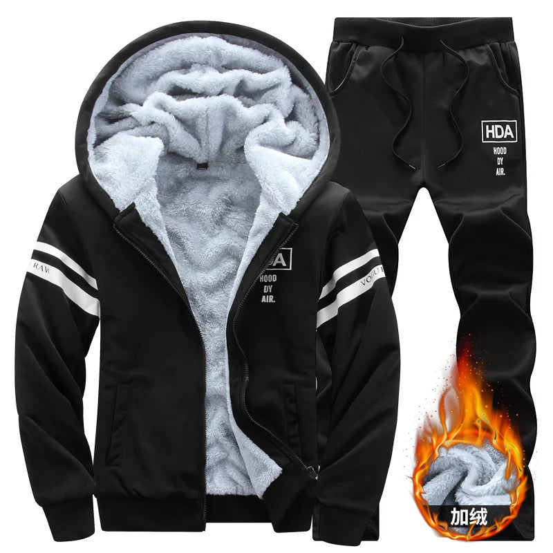 Men's Winter Hooded Plush Thickened Two Piece Set