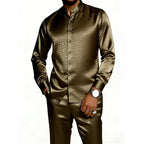 Men's Casual 3D Print Long Sleeve Shirt and Pants Set