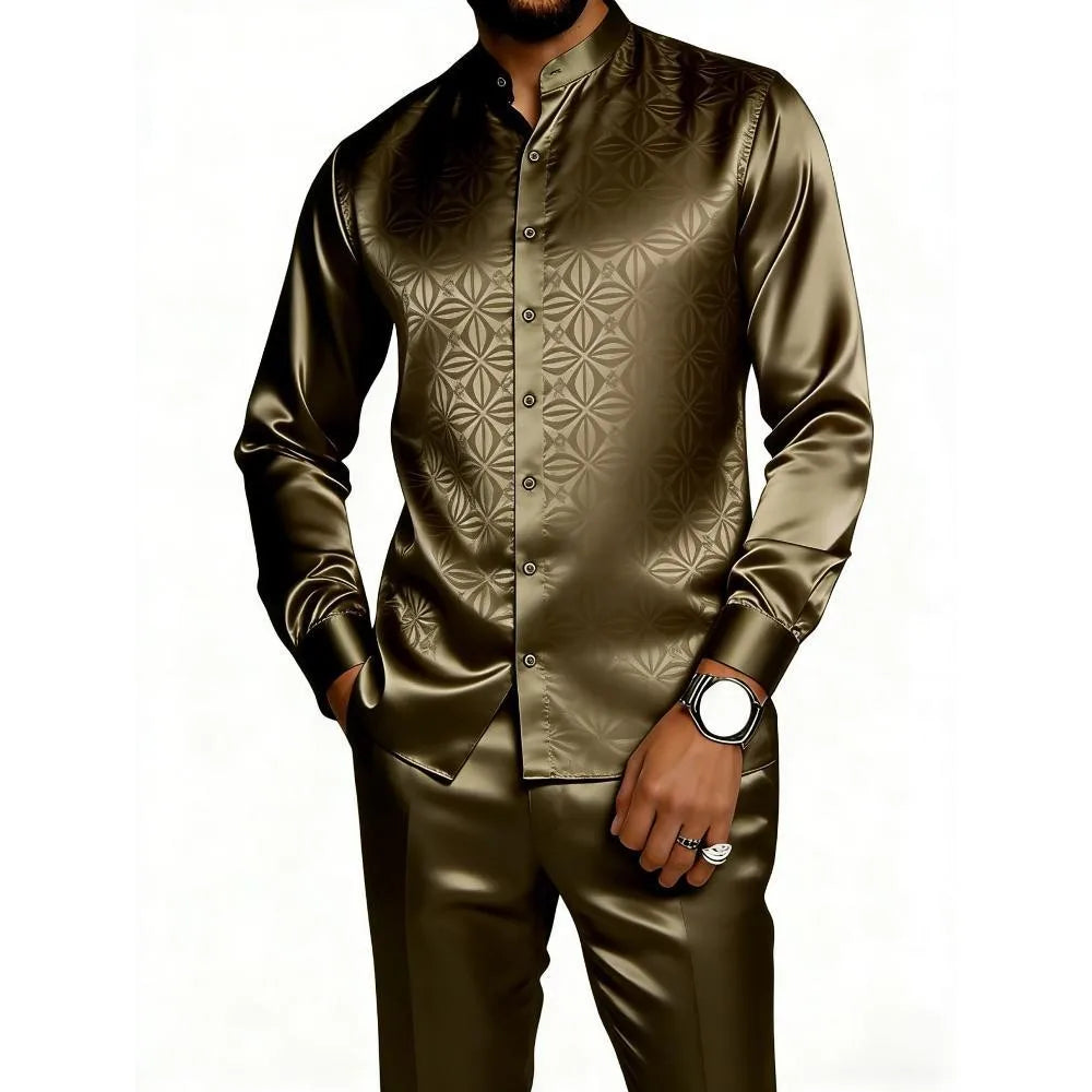 Men's Casual 3D Print Long Sleeve Shirt and Pants Set