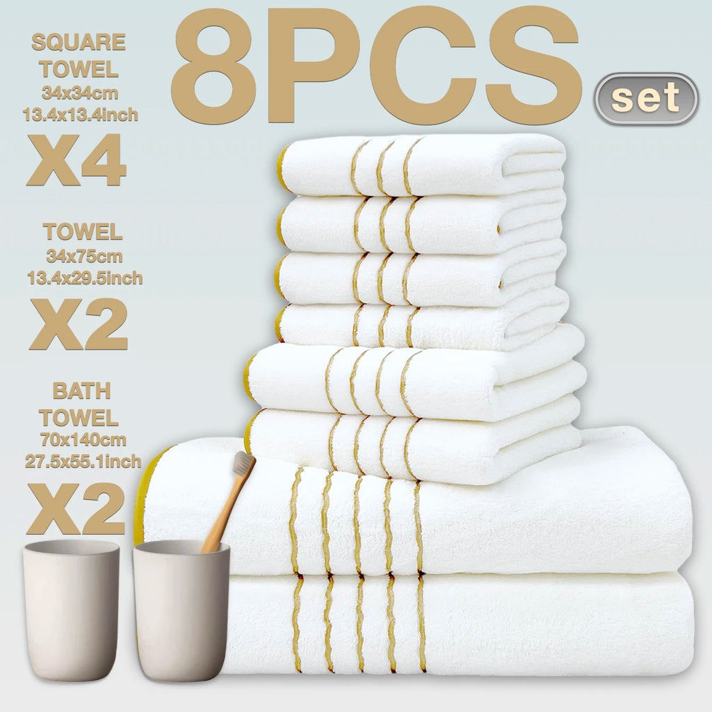 Soft Absorbent Polyester Bath Towel Set with Gold Accents