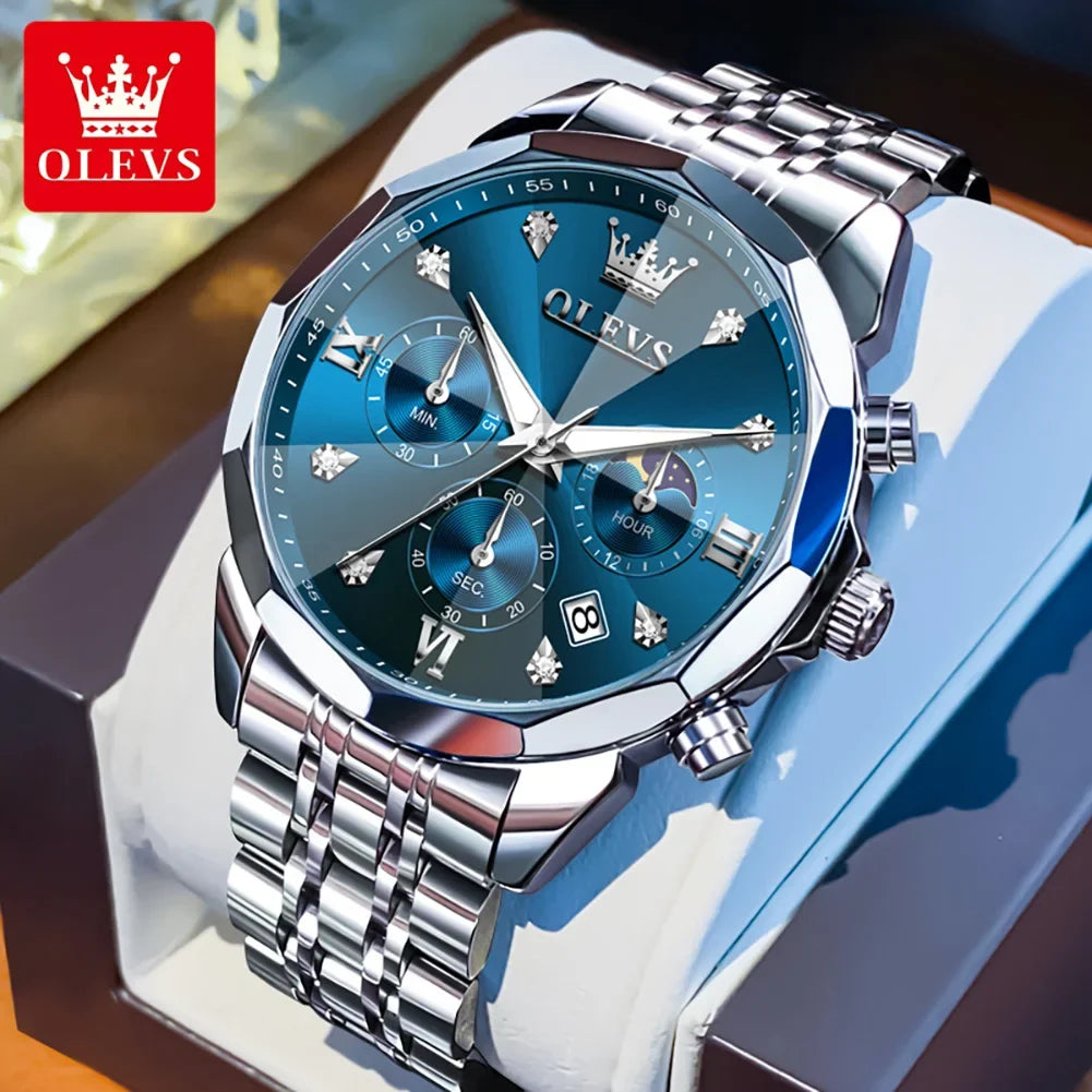 Men's Multifunctional Chronograph Quartz Watch with Moon Phase