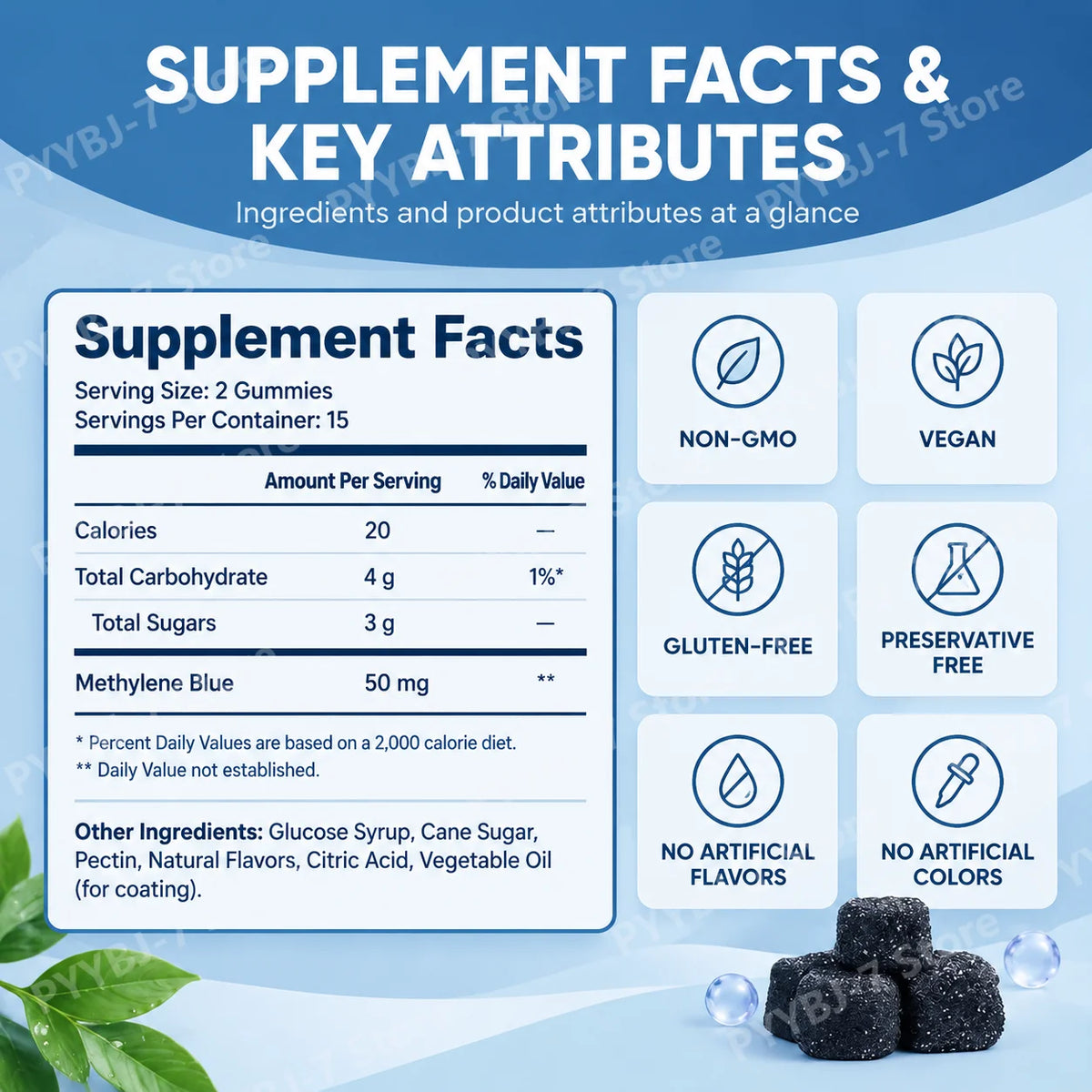Methylene Blue Cognitive and Energy Support Dietary Supplement Gummies