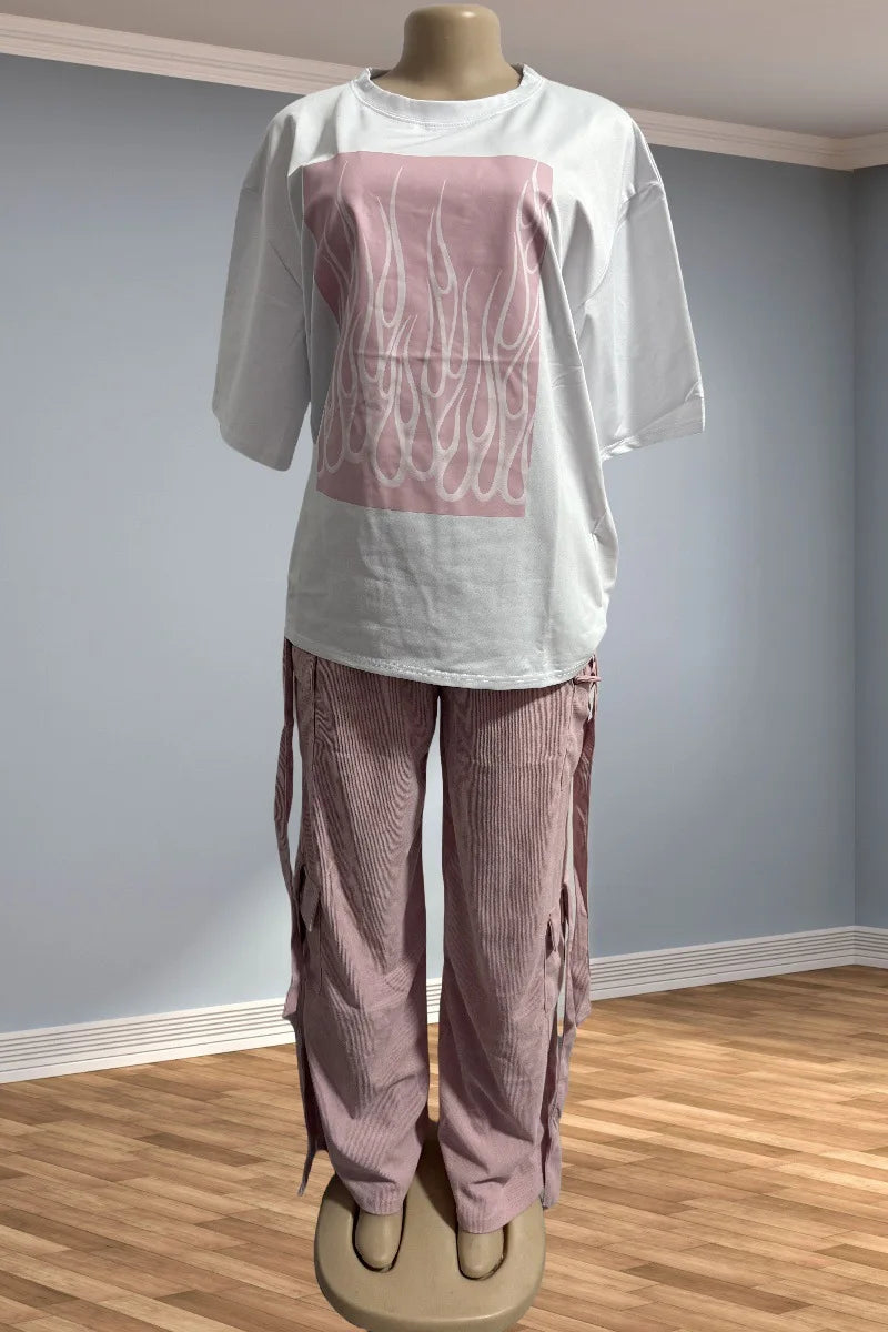 Women's Dashiki African Short Sleeve Top and Pants 2-Piece Set