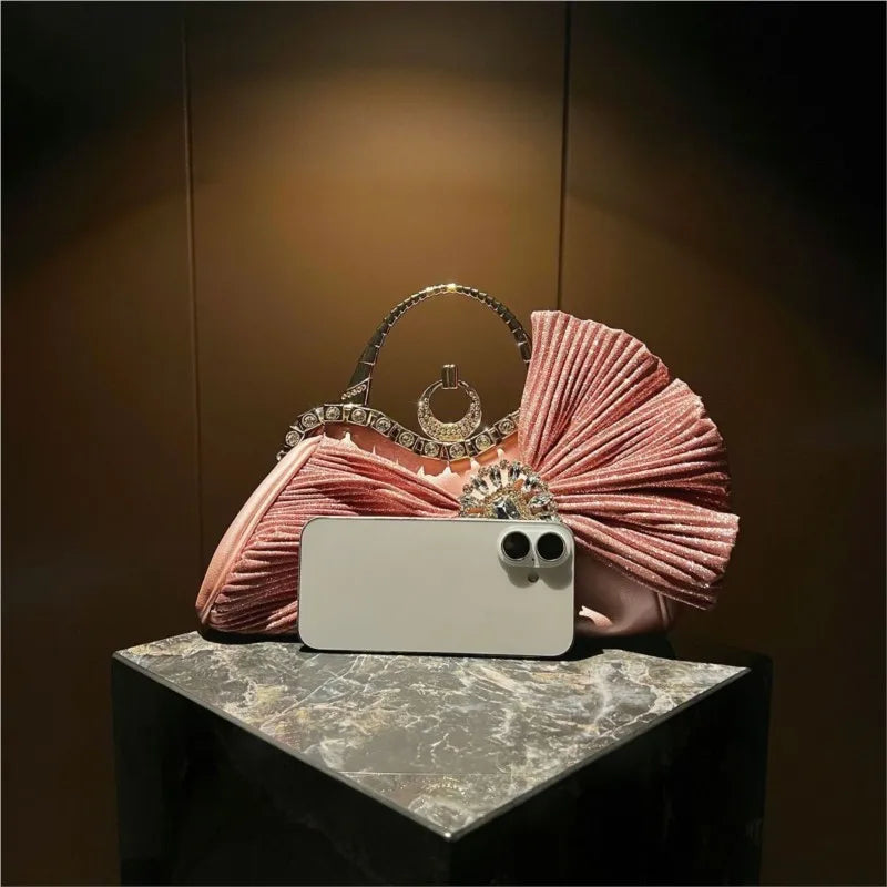 Women's Luxury Diamond Pleated Big Bow Evening Shoulder Bag
