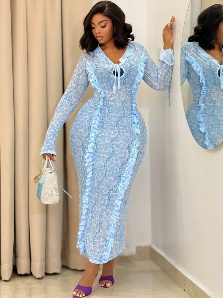 Women's African Dashiki Ankara Print Long Abaya Dress