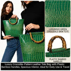 Women's Faux Leather Crocodile Pattern Emerald Green Tote Bag