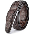 Men's Crocodile Pattern Leather Belt with Smooth Buckle