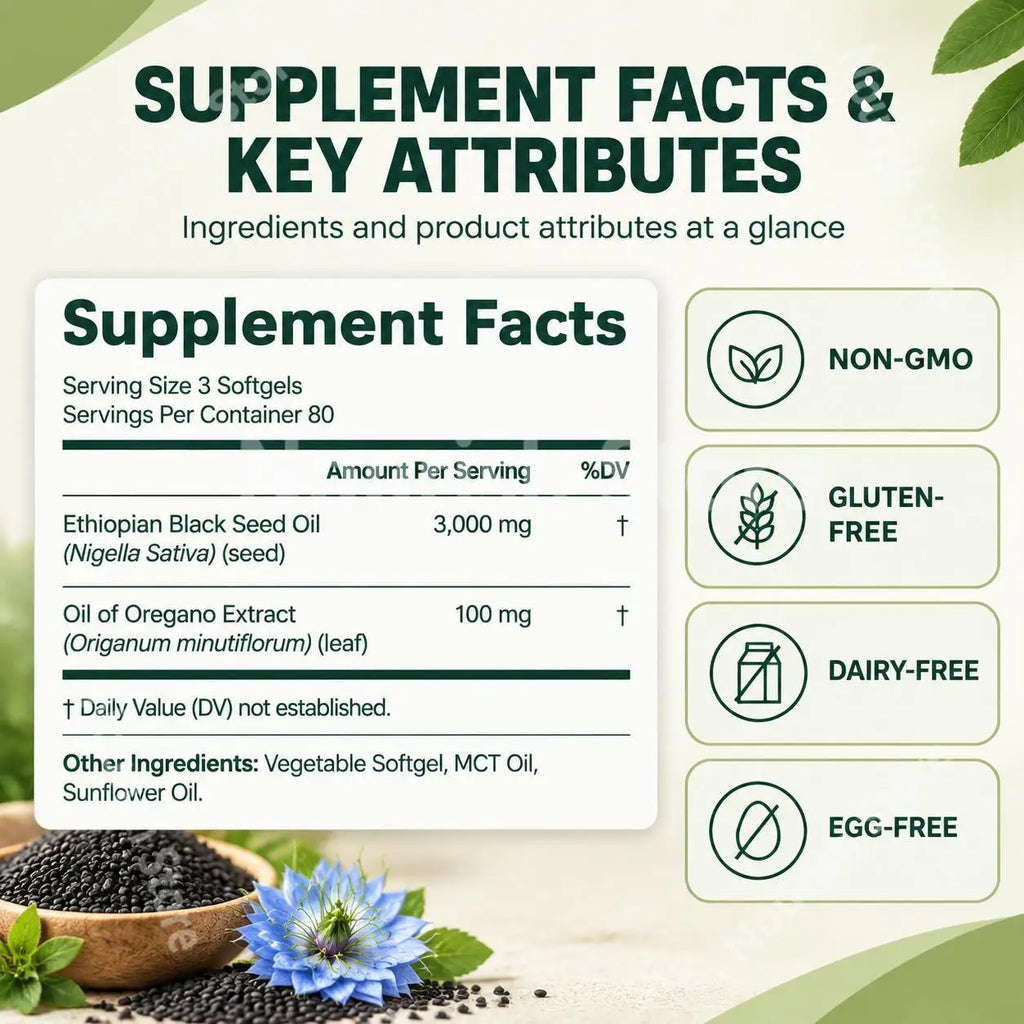 Black Seed Oil with Oregano Oil Dietary Supplement Softgels