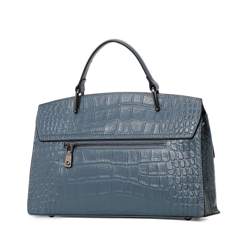 Women's Crocodile Pattern Genuine Leather Handbag Shoulder Tote Bag