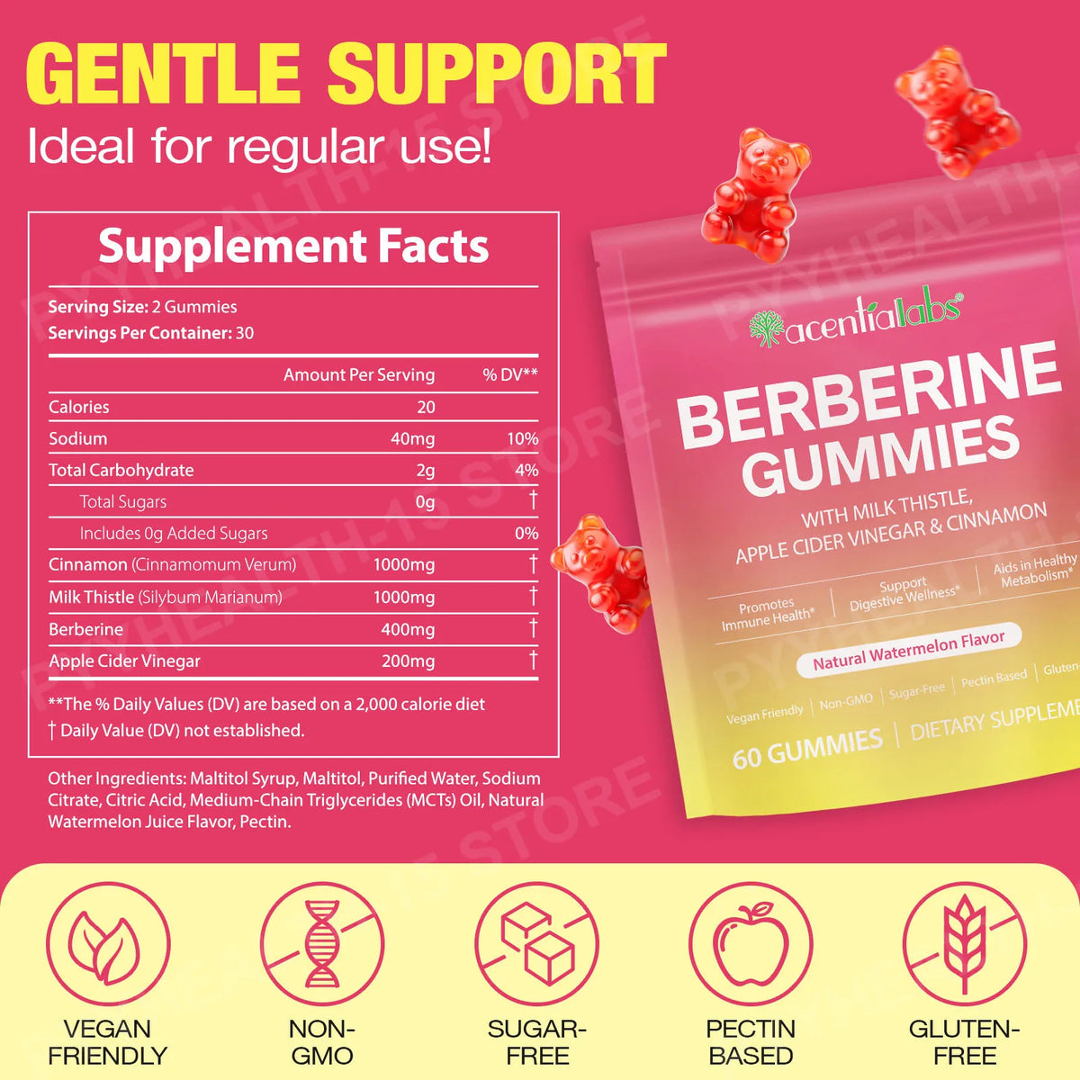 Berberine Milk Thistle Cinnamon ACV Dietary Supplement Gummies